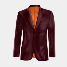 Veste bordeaux en velours col châle slim fit