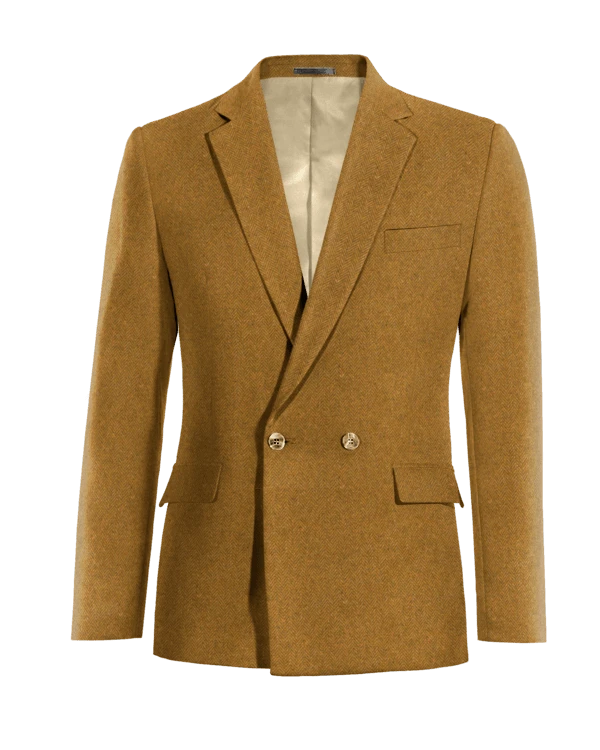 Veste croisée moutarde chevrons en tweed