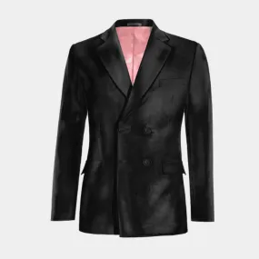 Veste croisée noir onyx en velours à larges revers