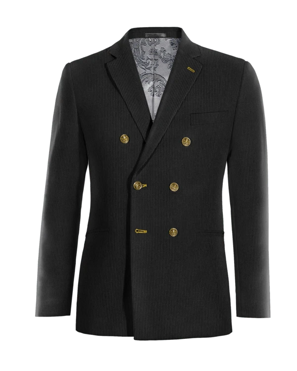 Veste croisée noire en velours côtelé slim fit