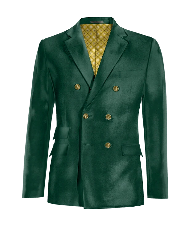 Veste croisée verte en velours slim fit