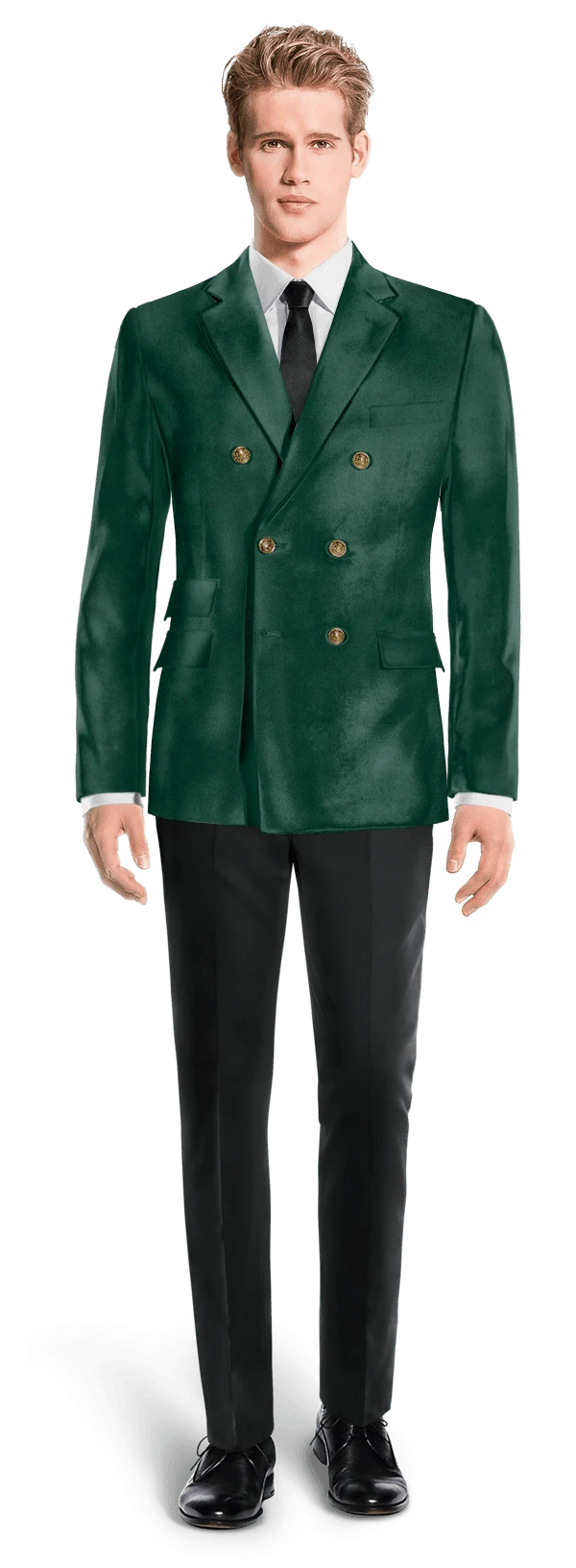 Veste croisée verte en velours slim fit