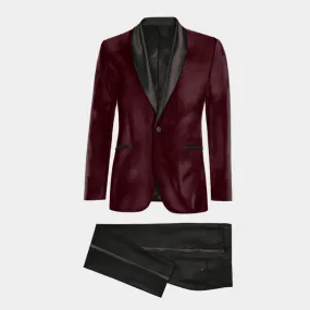 Veste de smoking bordeaux en velours avec revers noir et pantalon noir