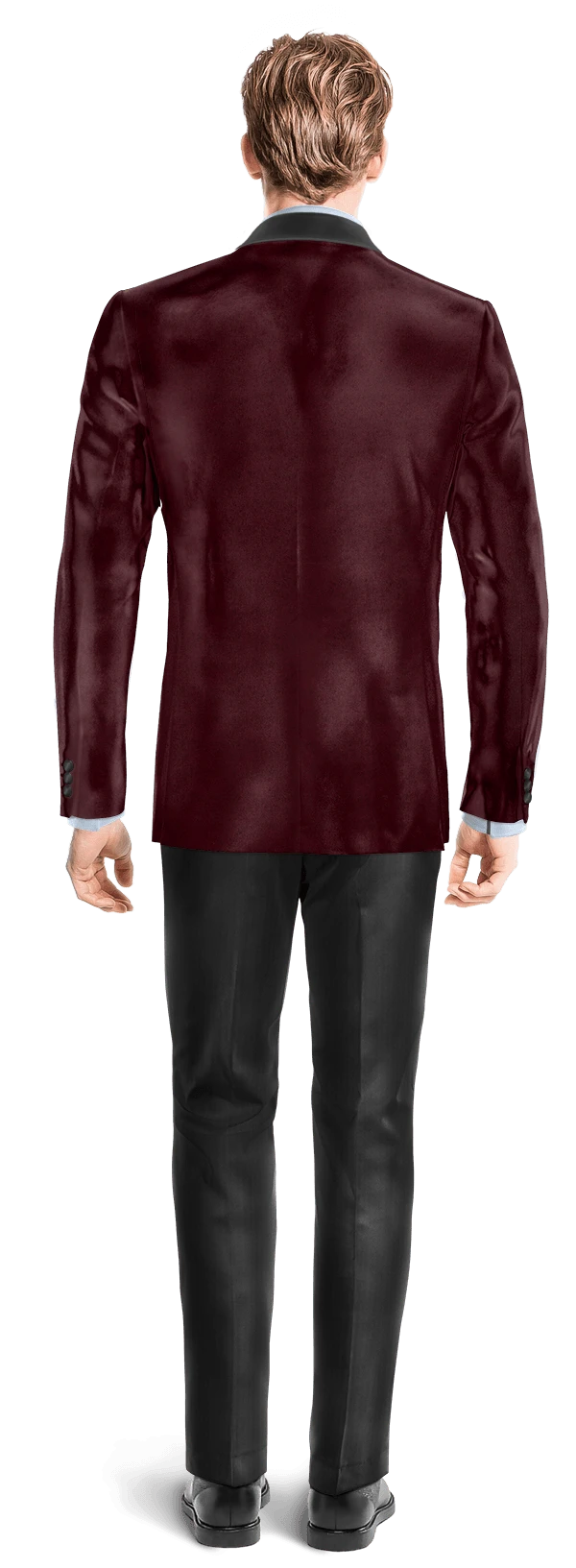 Veste de smoking bordeaux en velours avec revers noir et pantalon noir