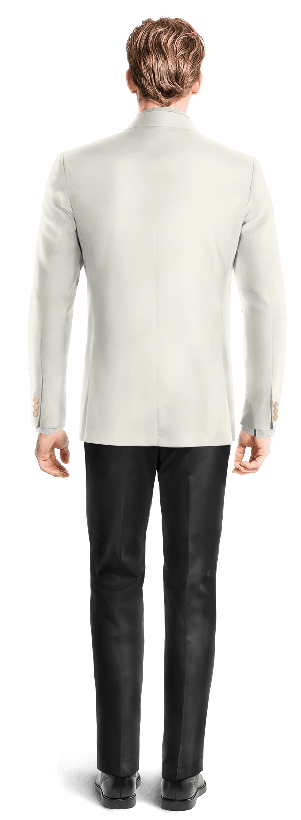 Veste de smoking croisé ivoire avec larges revers beige et pantalon noir