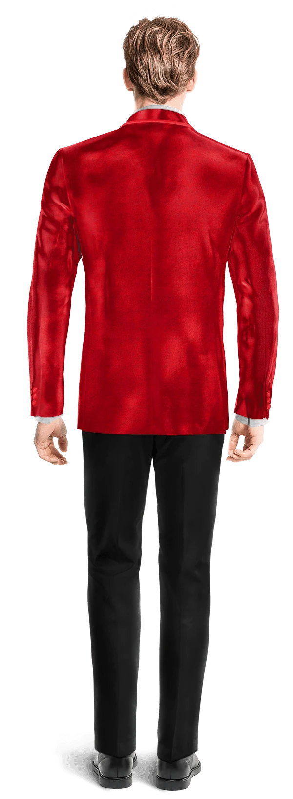 Veste de smoking croisé rouge en velours avec pantalon noir