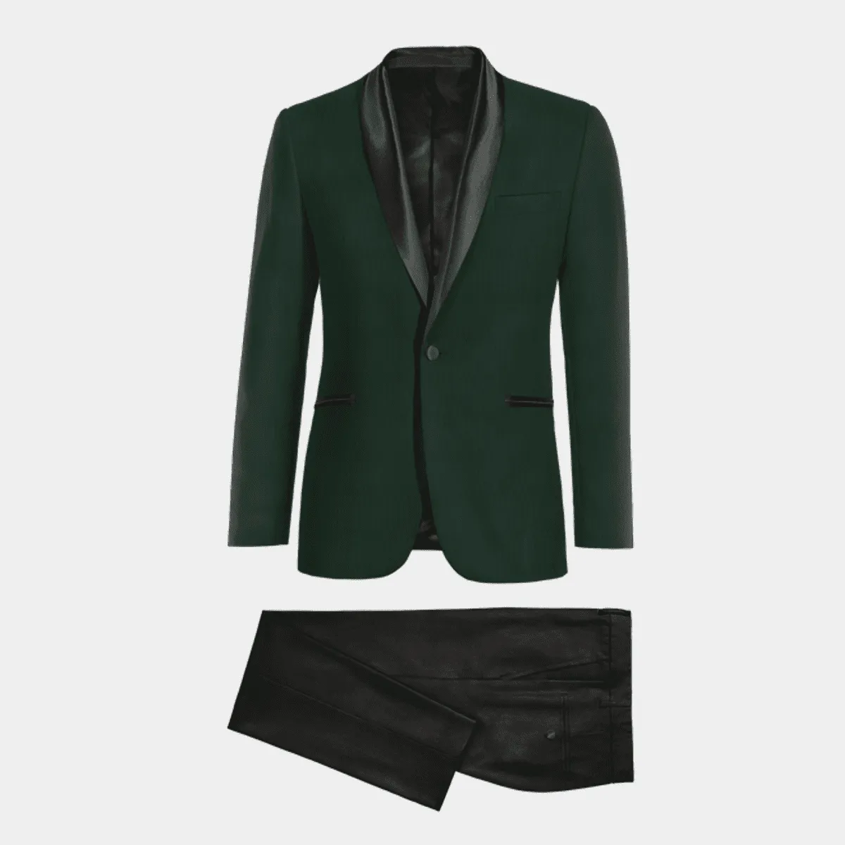 Veste de smoking vert avec col châle noir et pantalon noir