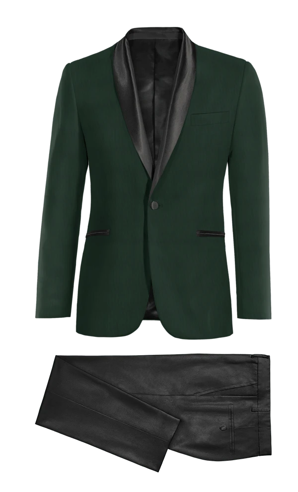 Veste de smoking vert avec col châle noir et pantalon noir