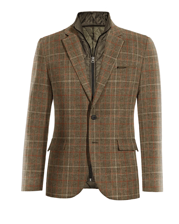 Veste marron prince de galles en tweed slim fit