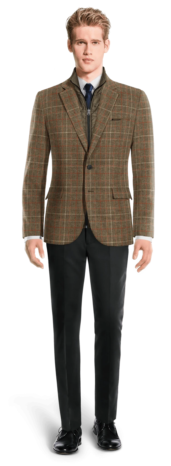 Veste marron prince de galles en tweed slim fit