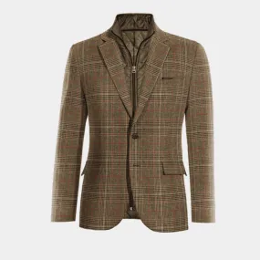 Veste marron prince de galles en tweed slim fit