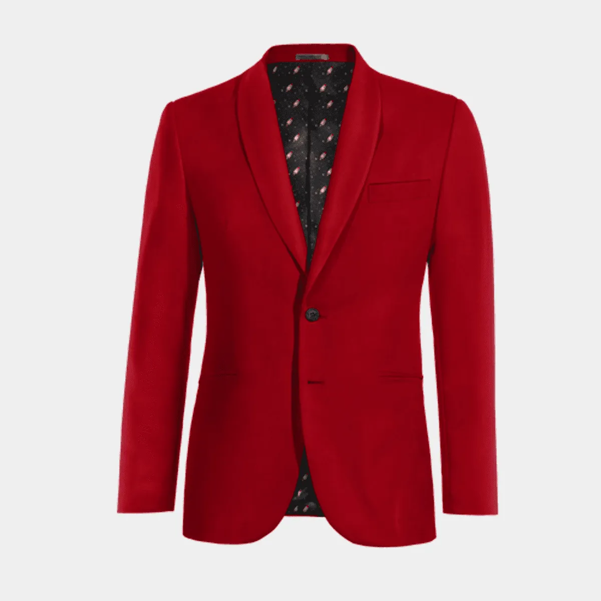 Veste rouge en velours col châle essentiel