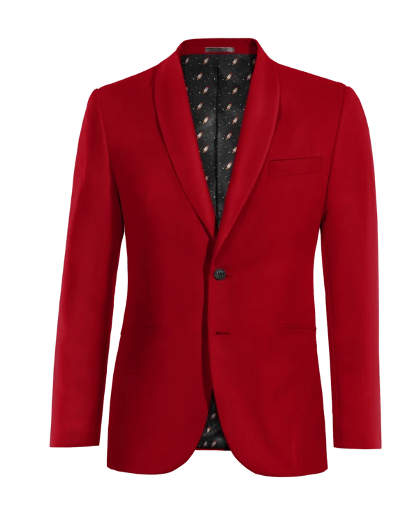 Veste rouge en velours col châle essentiel