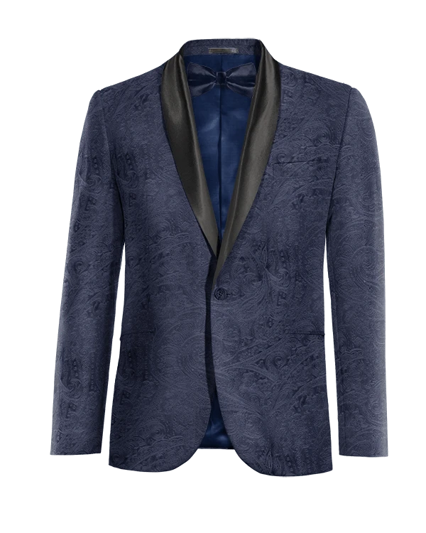 Veste Smoking bleu marine paisley en velours