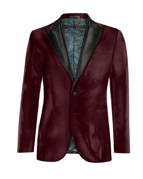 Veste Smoking bordeaux en velours revers en pointe