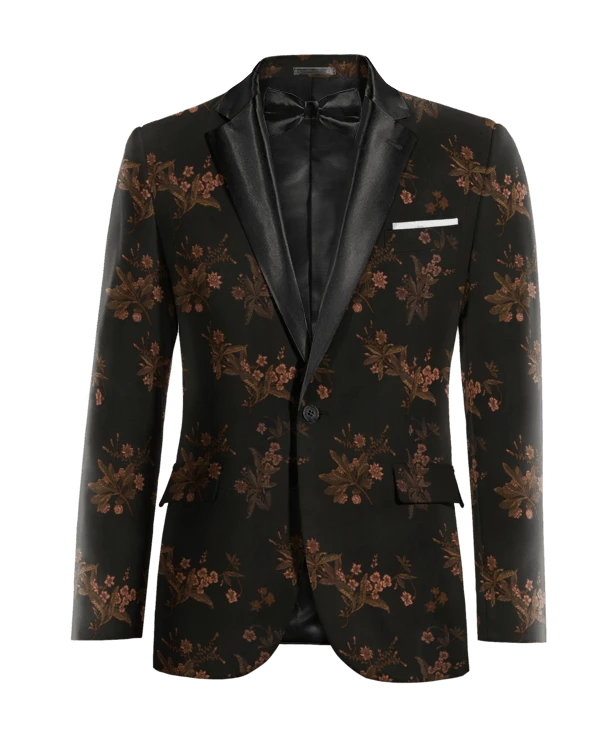 Veste Smoking noire à motif floral en jacquard